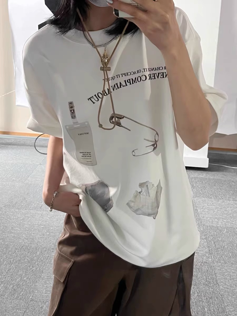T0936-P25美式复古设计感小众印花潮宽松纯棉短袖T恤男女上衣,女装T恤,星座617A-2