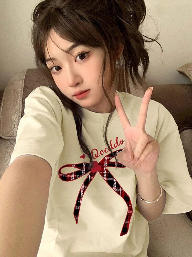 T0275-P25  可爱减龄纯棉印花T 春夏宽松正肩印花短袖T恤图片