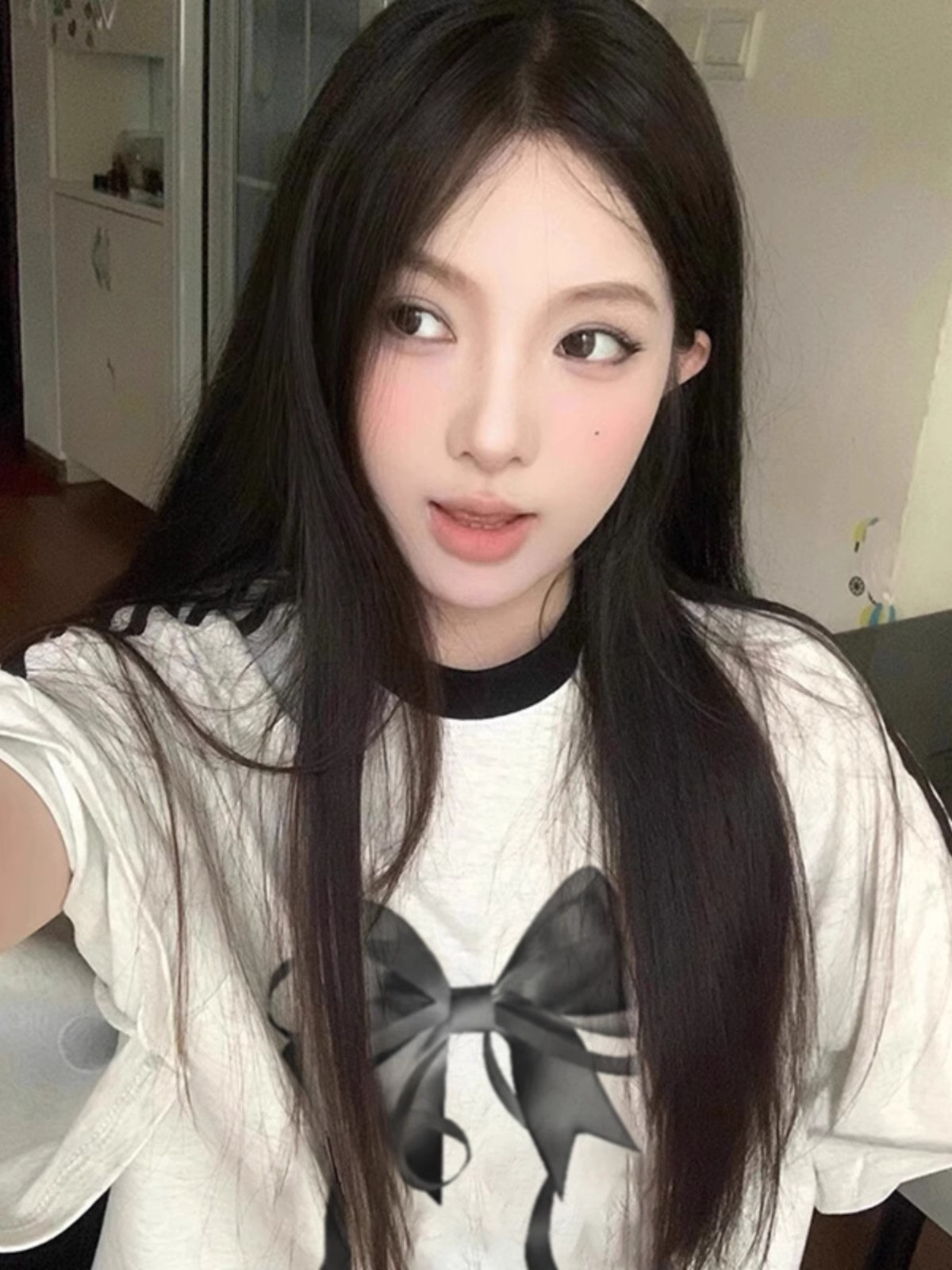 T0985-P25抖音三杠条纹纯棉T恤简约蝴蝶结印花T,女装T恤,星座617A-2