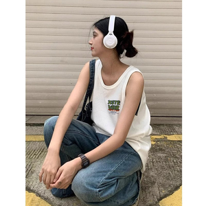 TB0971-P25男女款春夏季宽松纯棉印花无袖背心女