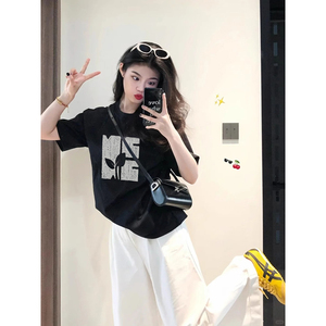 T0133-P25  春夏新款纯棉短袖T恤女 简约印花全棉T图片