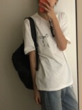 T0273-P252025新款简约蝴蝶结手绘印花全棉T春夏宽松印花短袖T，男装T恤，星座617A-2