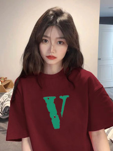 T0125-P25 宽松版中长款短袖t恤上衣 美式复古小众字母情侣款图片