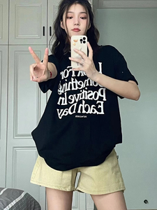 T0944-P25 法式小众趣味字母印花短袖T恤 男女款情侣百搭图片