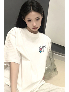T0253-P25 2025年夏宽松上衣 趣味卡通印花纯棉短袖T恤女图片