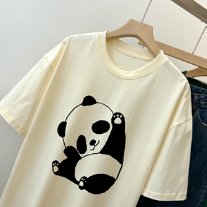 T0392-P30 可爱熊猫印花夏装100%精梳纯棉 短袖T恤女宽松韩版图片