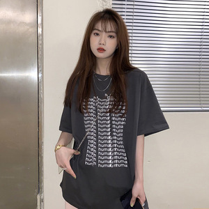 T0370-P30 短袖T恤女夏季原宿风设计感字母印花宽松款上衣图片