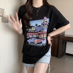 T0214-P25 短袖t恤女宽松中学生韩版ins潮半袖胖mm慵懒风夏装大码图片