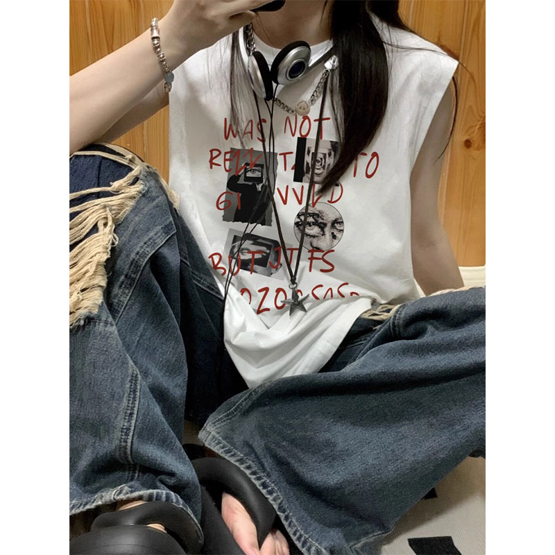 TB0975-P25美式复古甜酷女生穿搭春夏季宽松纯棉印花无袖背心女,男装背心/马甲,星座617A-2