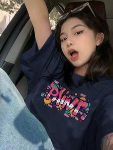 T0191-P25 不一样的夏天 彩色字母印花纯棉T 抖音落肩宽松版图片