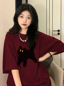 T03981-P25 高质量纯棉可爱猫咪印花短袖t恤 情侣款宽松到5XL图片