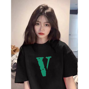 T0125-P25 宽松版中长款短袖t恤上衣 美式复古小众字母情侣款图片