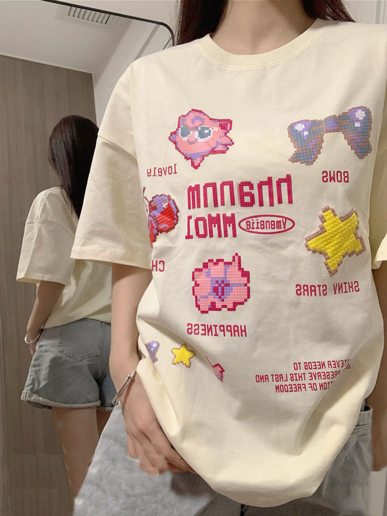 M366-P30 新款纯棉短袖t恤女印花 男女宽松百搭图片
