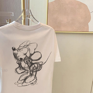 T0235-P25 S-XXXL夏装短袖T恤女 简约手绘卡通印花全棉T图片