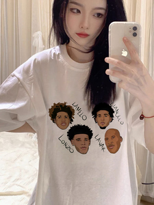 T0953-P25 男女款精梳纯棉 美式复古人像短袖T恤印花款图片