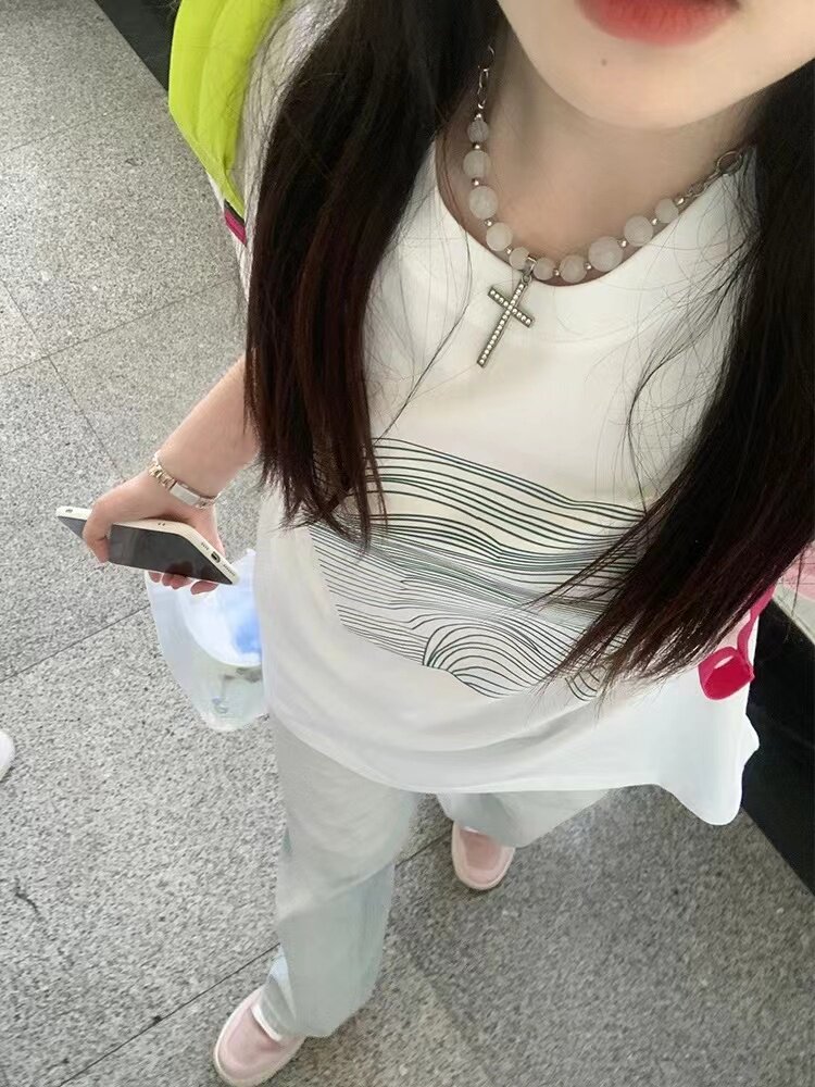 T0171-P25简约线条设计纯棉前印花短袖t恤男女款宽松版,女装T恤,星座617A-2