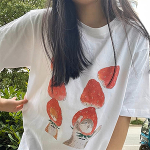 T071-P25 春夏宽松正肩印花短袖T恤 趣味卡通印花纯棉T图片