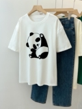 T0392-P30可爱熊猫印花夏装100%精梳纯棉短袖T恤女宽松韩版，女装T恤，星座617A-2