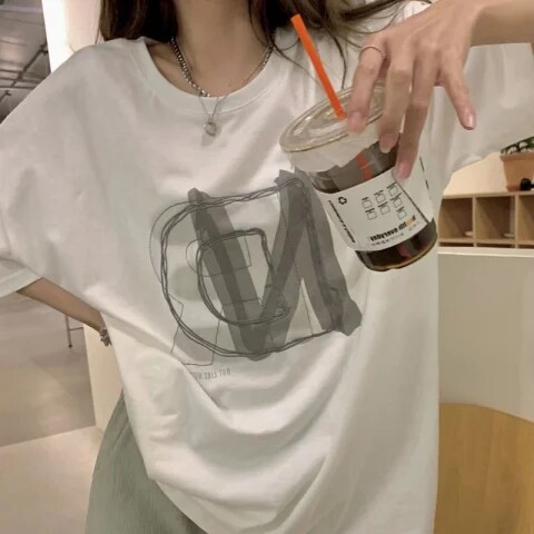 T0372-P30白色短袖t恤女夏季新款纯棉半袖体恤宽松设计感上衣,女装T恤,星座617A-2