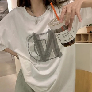 T0372-P30 白色短袖t恤女夏季新款纯棉半袖体恤宽松设计感上衣图片