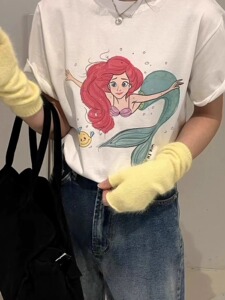 T0167-P25 人鱼公主童话世界卡通印花纯棉短袖 夏装T恤女图片