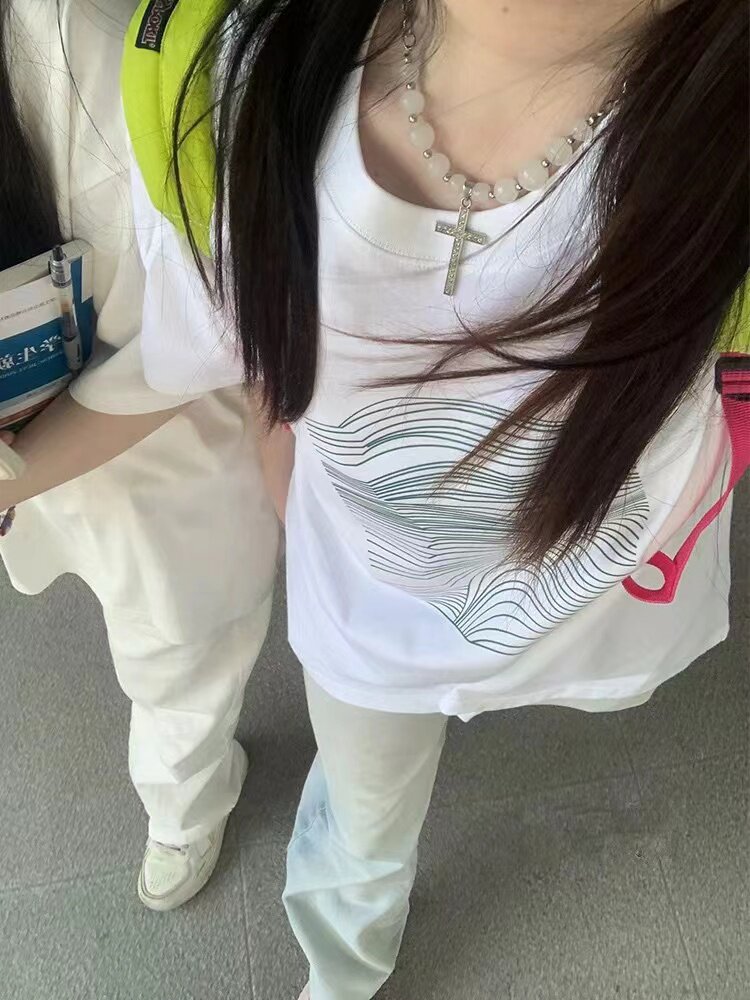 T0171-P25简约线条设计纯棉前印花短袖t恤男女款宽松版,女装T恤,星座617A-2