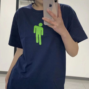 T0333-P25 夏季简约款绿色小人印花短袖t恤 情侣宽松小众上衣图片