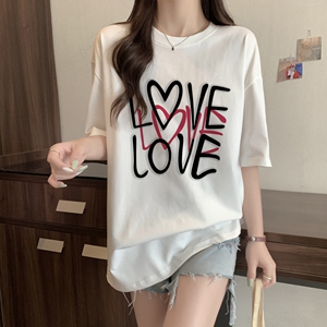 T0292-P25 100%棉精梳纯棉 印花夏装短袖T恤女宽松韩版图片