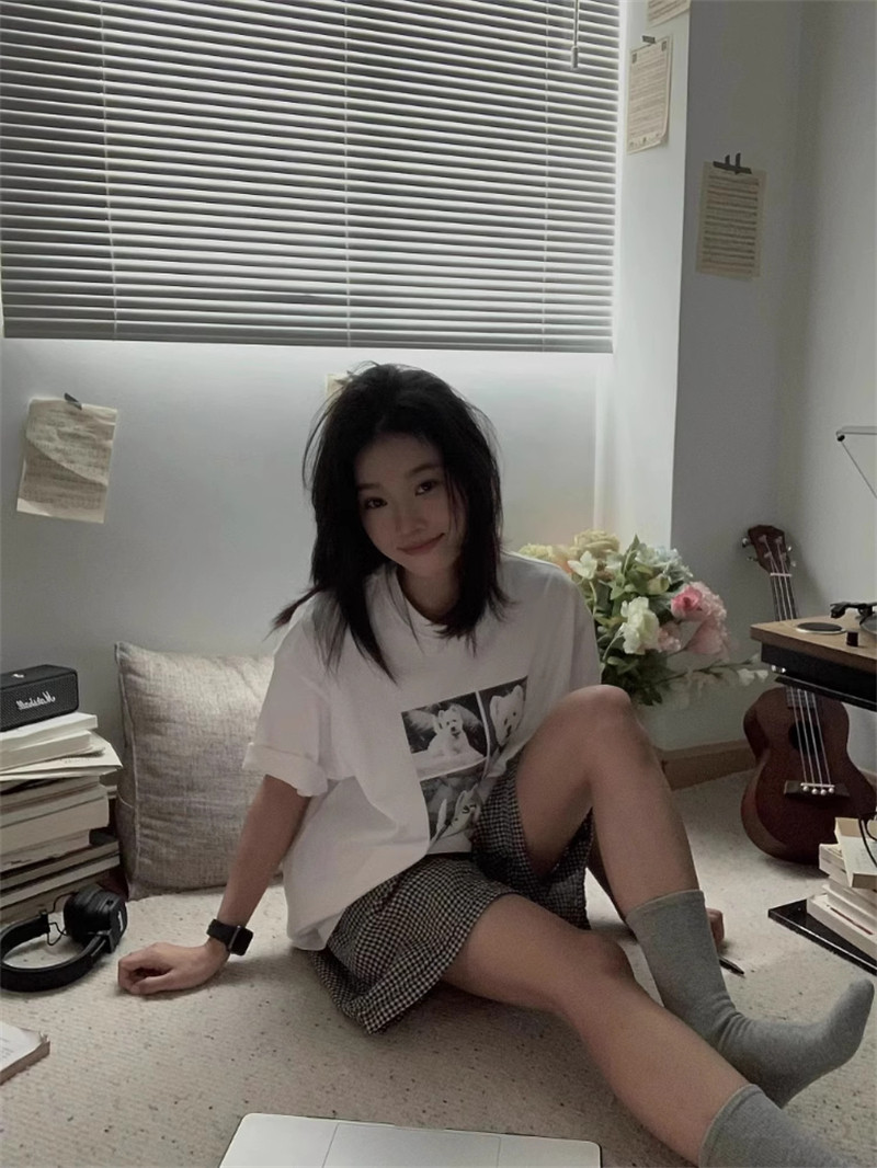 T0929-P25韩系简约风新款卡通狗狗设计感小众印花显瘦宽松短袖T,男装T恤,星座617A-2