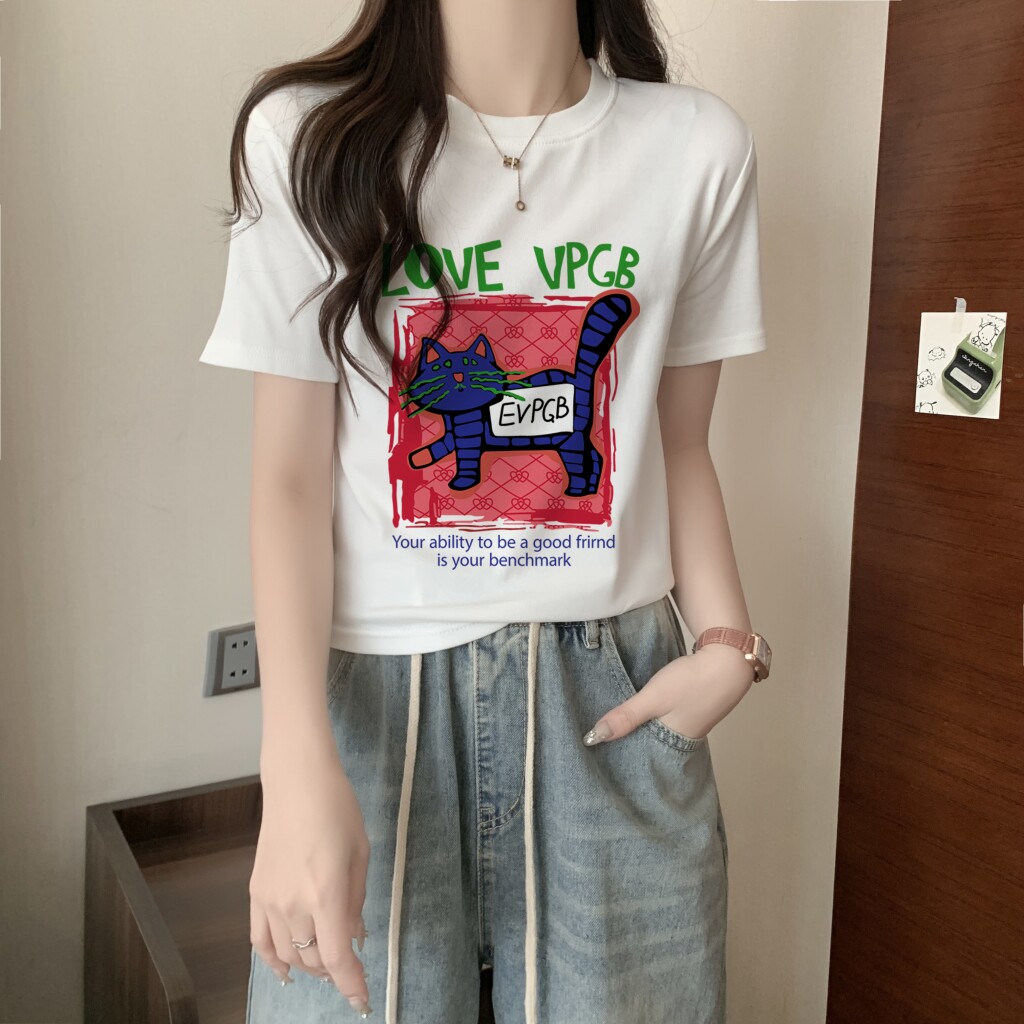 T0083-P35辣妹风短袖T恤女修身趣味卡通黑猫印花T,女装T恤,星座617A-2
