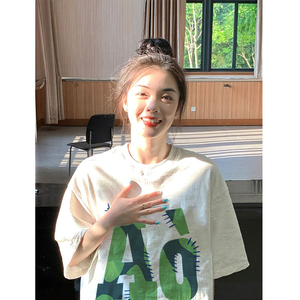 T0258-P25 美式复古字母设计潮 纯棉印花短袖t恤宽松韩版大码上衣图片