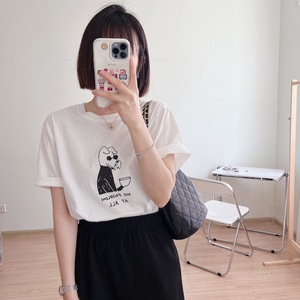 T0310-P25 夏装短袖T恤女 简约手绘卡通印花纯棉宽松T图片
