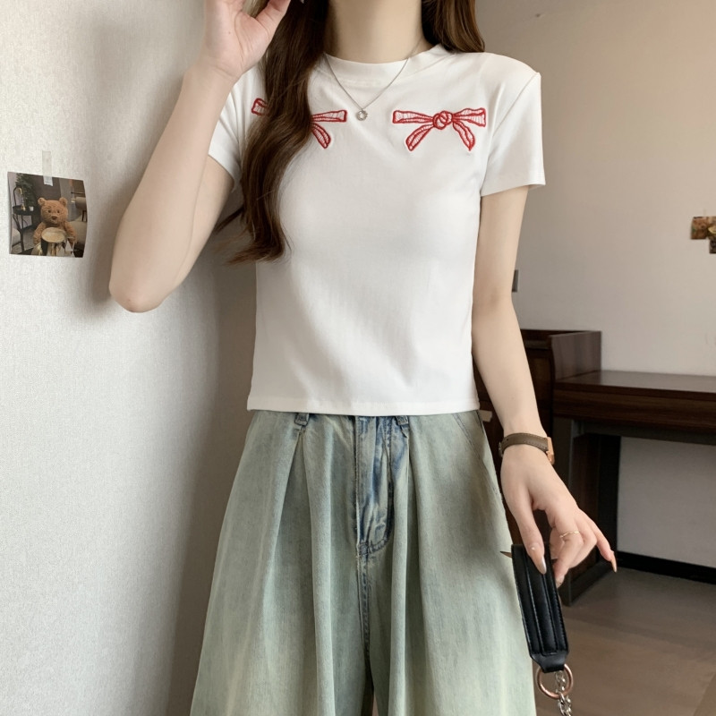 T00994-P352025夏装新款修身短袖T恤女甜妹蝴蝶结上衣,女装T恤,星座617A-2