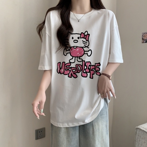 T0293-P25 春夏新款纯棉 印花夏装短袖T恤女宽松韩版图片