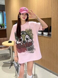 T0224-P25 大码短袖 圆领t恤女夏季胖mm显瘦遮肚子半袖上衣潮t图片