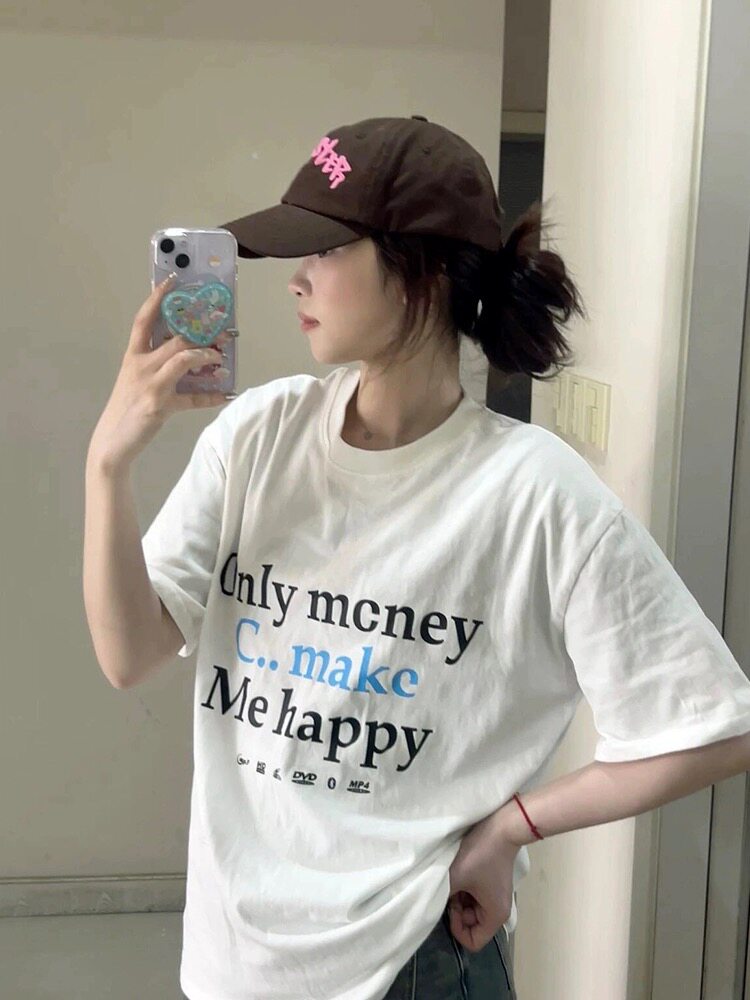 T0932-P252025夏季彩色简约字母T恤女白色高街纯棉半袖上衣,女装T恤,星座617A-2