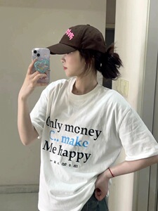 T0932-P25 2025夏季彩色简约字母T恤女白色高街纯棉半袖上衣图片