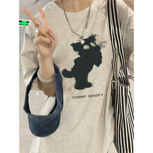 T0956-P25 趣味卡通印花纯棉T 男女款百搭宽松纯棉短袖t恤图片