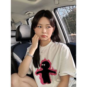 T0145-P25 纯棉印花宽松夏季男女装短袖T  纯色T恤潮图片