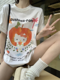 T0259-P25可爱减龄大码设计感可爱小猫白色纯棉T恤短袖上衣，女装T恤，星座617A-2