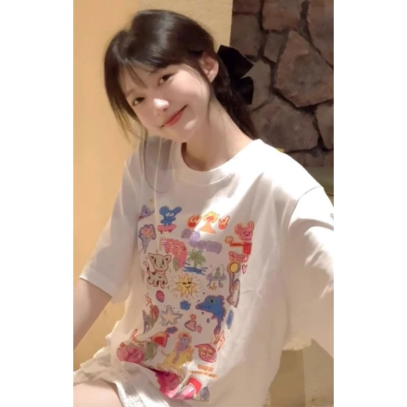 T0135-P25可爱童趣涂鸦印花T抖音春夏新款纯棉短袖T恤女,女装T恤,星座617A-2
