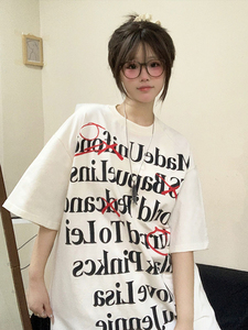 T0175-P25潮小众错误人生字母慵懒宽松百搭纯棉短袖上衣