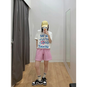 T0338-P30 24新款个性彩色字母印花纯棉T恤 情侣宽松版图片