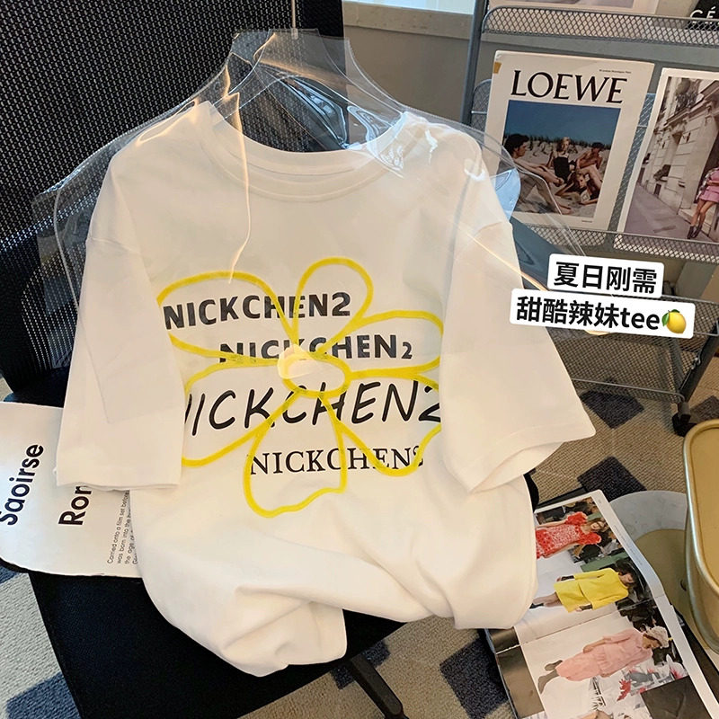 T0305-P25 24新款春日花朵印花夏装短袖T恤 情侣宽松款图片