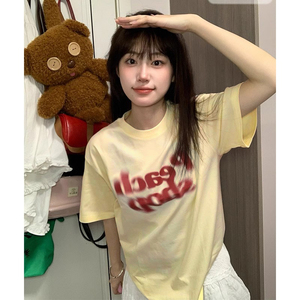 T099-P25美式复古字母设计全棉印花短袖宽松版男女同款,冬季服饰穿搭男夏季图片