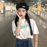 T03-P25夏季2025新款复古港味字母印花宽松圆领百搭短袖T恤上衣，女装T恤，星座617A-2