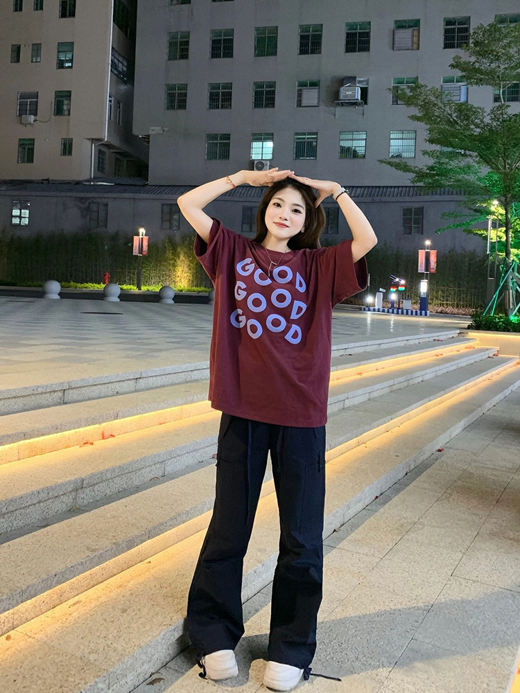 T0938-P25慵懒风休闲宽松字母印花短袖T恤,女装T恤,星座617A-2