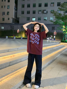 T0938-P25 慵懒风休闲宽松字母印花短袖T恤图片
