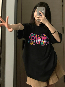 T0191-P25 不一样的夏天 彩色字母印花纯棉T 抖音落肩宽松版图片