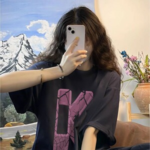 T0159-P25男女同款休闲上衣短袖T恤宽松百搭美式潮牌